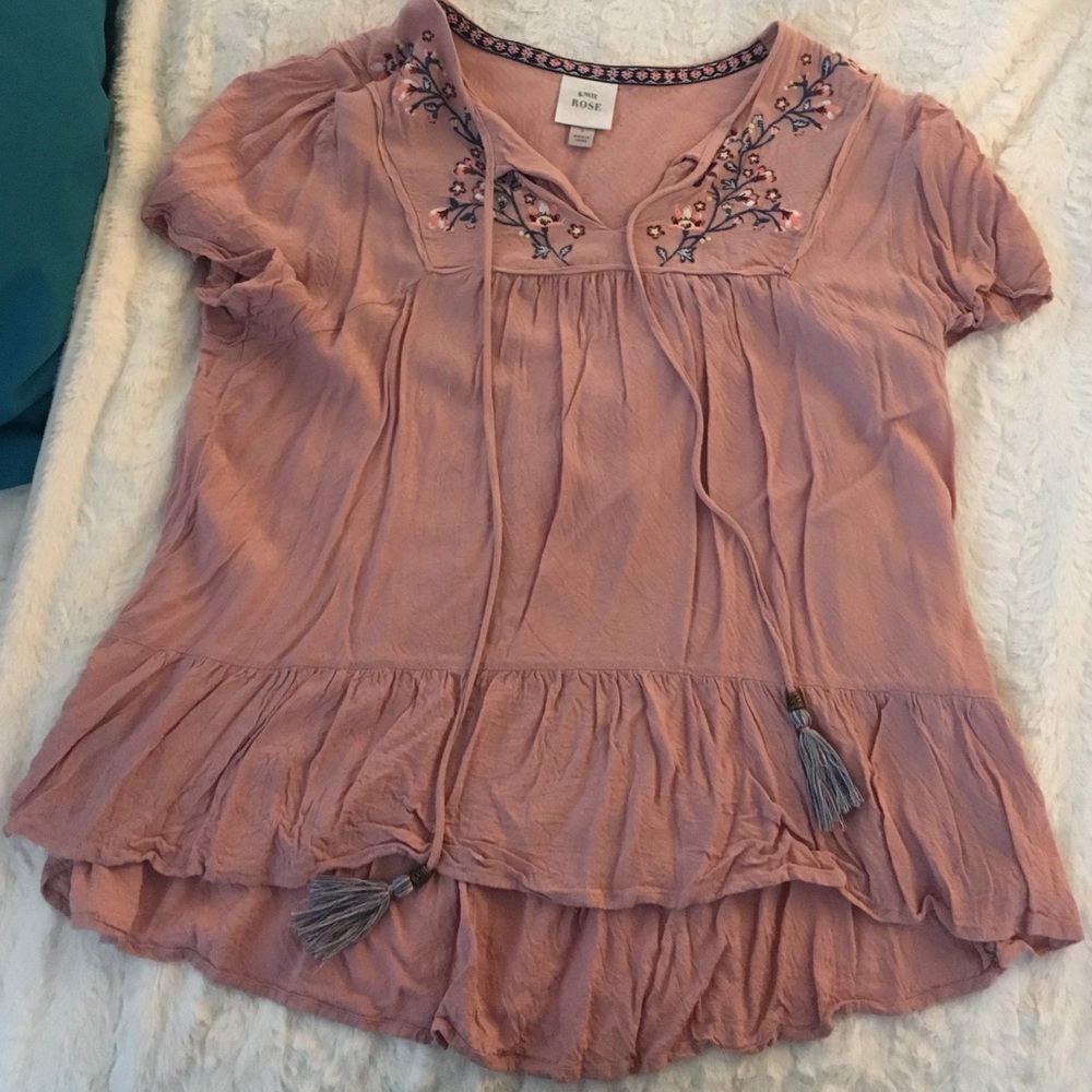 Knox Rose Pink Embroidered Blouse